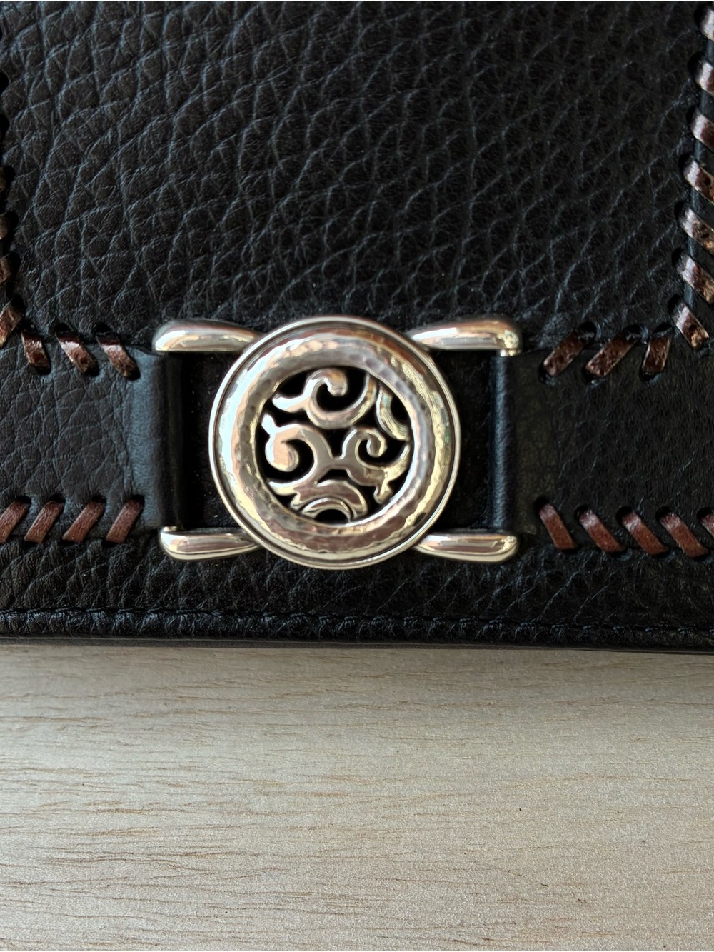 Brighton Barbados Autumn Petie Organizer Crossbody Black & Brown Stitch - Picture 2 of 6